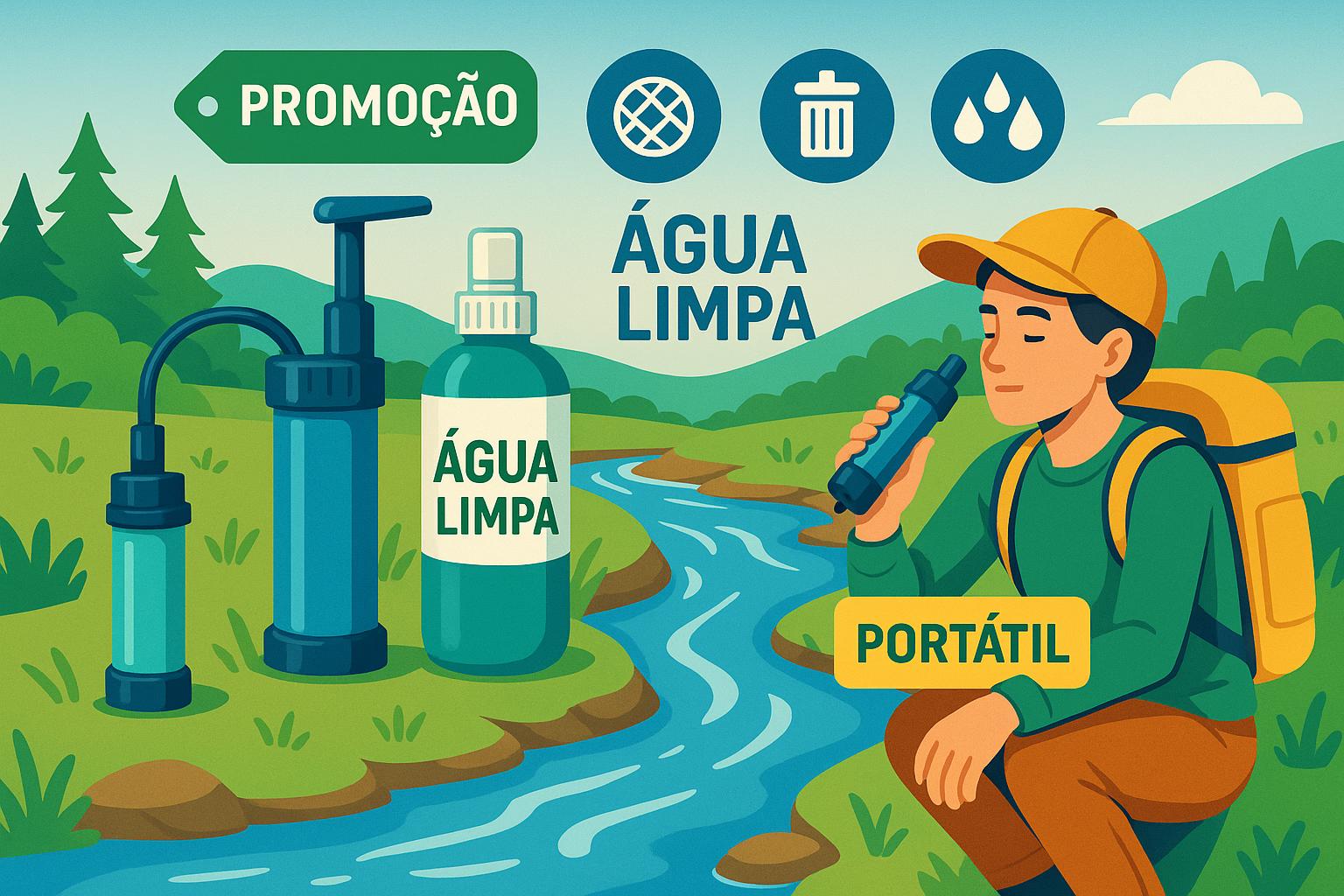 Filtros de água portáteis e purificadores em promoção para 2025 oferecem praticidade, tecnologia avançada e qualidade de água para sua saúde e segurança. (imagem gerada com inteligência artificial)