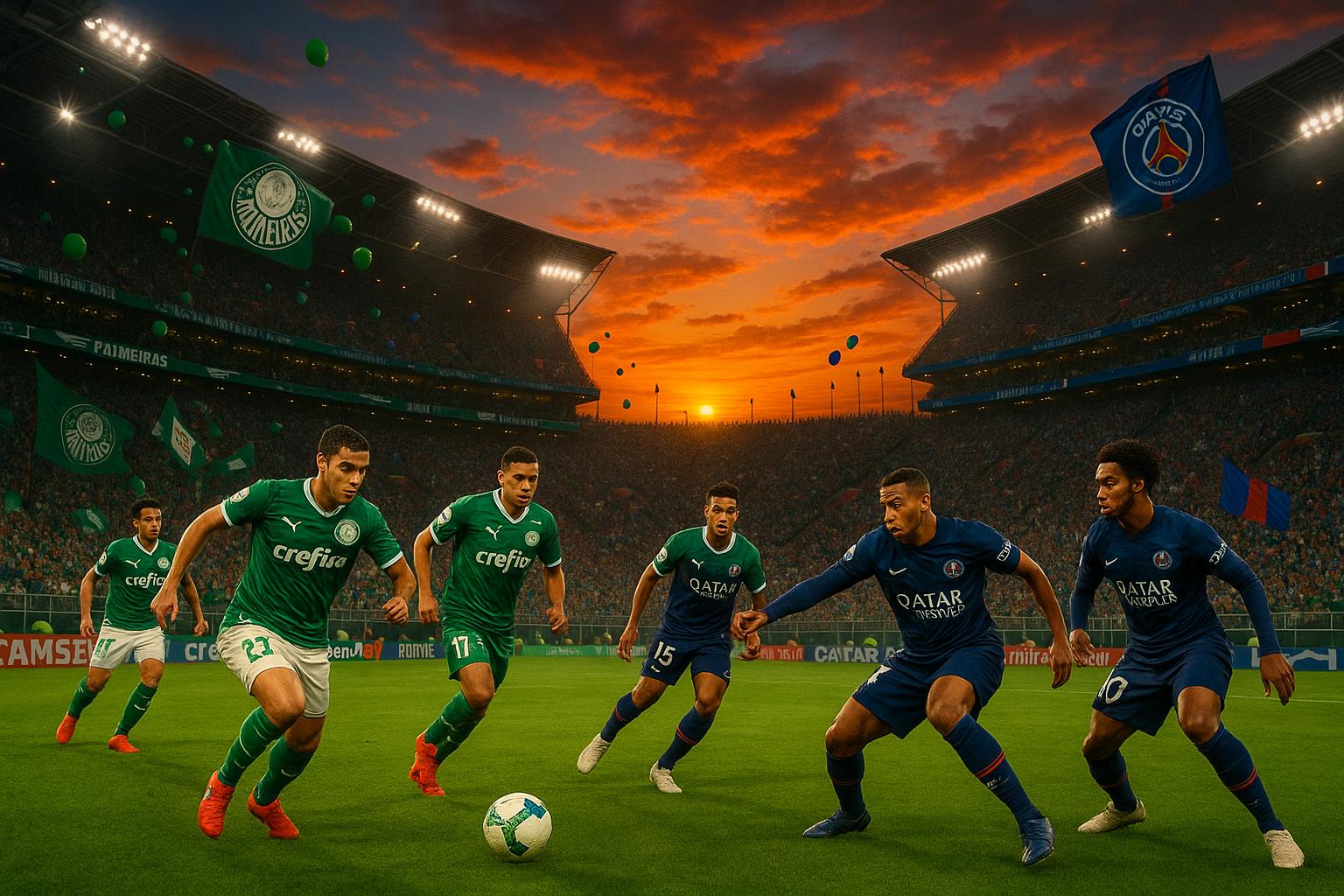 Palmeiras enfrenta PSG nas oitavas do Mundial de Clubes 2025, um confronto de gigantes que promete emoções e definir o caminho do time na competição global. (imagem gerada com inteligência artificial)
