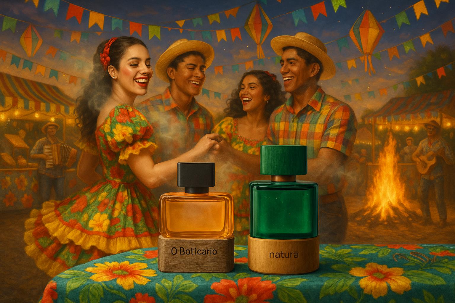 Perfumaria para São João 2025 destaca O Boticário e Natura, unindo cultura, inovação e beleza para celebrar as festas juninas com fragrâncias especiais. (imagem gerada com inteligência artificial)