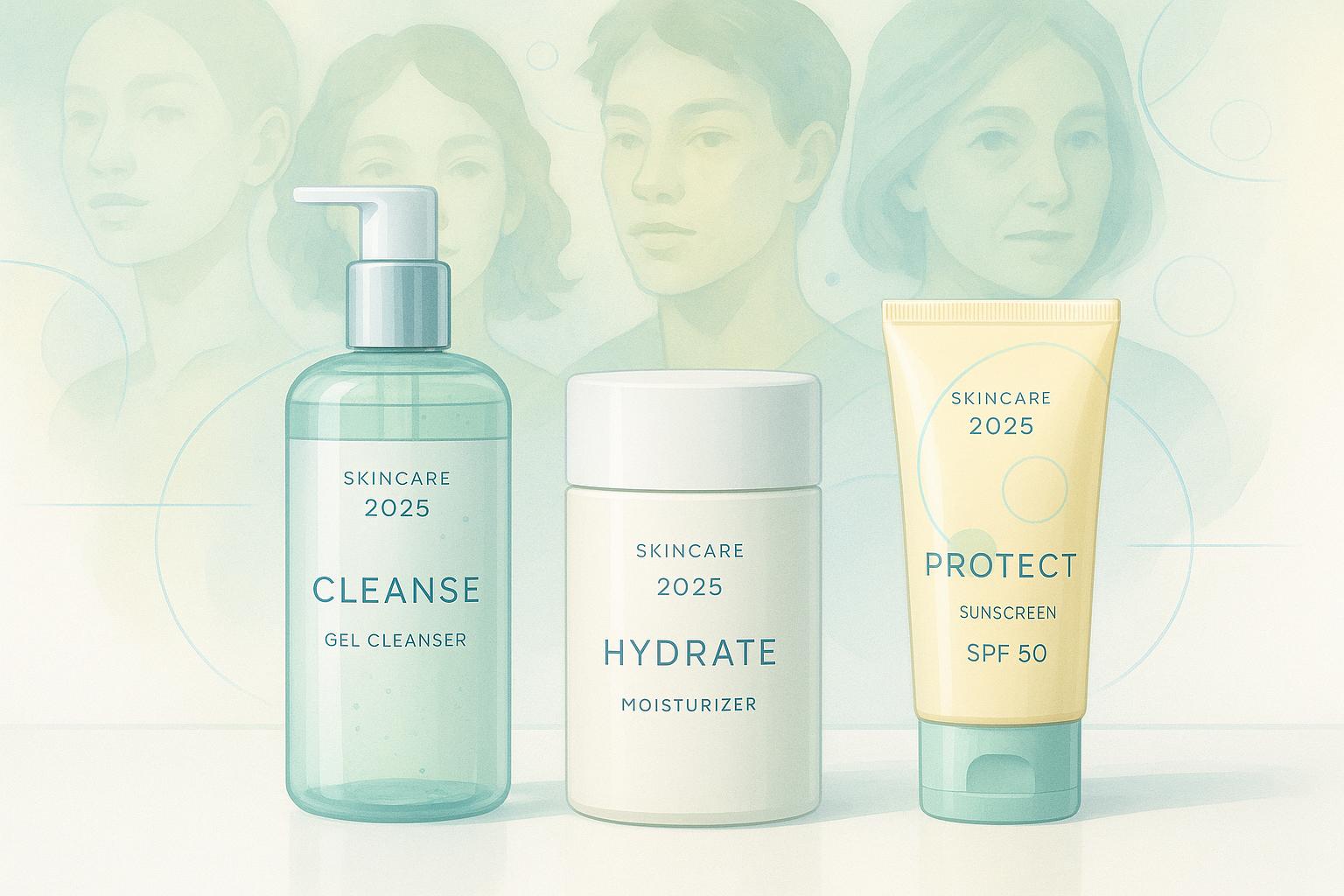 Skincare em 2025 oferece rotina completa de limpeza, hidratação e proteção para todos os tipos de pele, com produtos inovadores e eficazes. (imagem gerada com inteligência artificial)