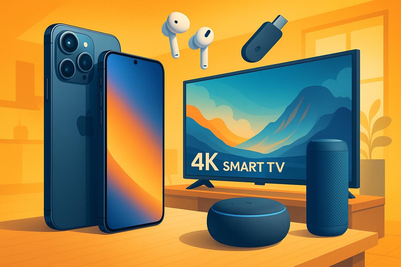 Produtos eletrônicos mais vendidos no Brasil em 2024: tendências, líderes e estratégias para empreender, com foco em smartphones, smart TVs, assistentes virtuais e mais. (imagem gerada com inteligência artificial)