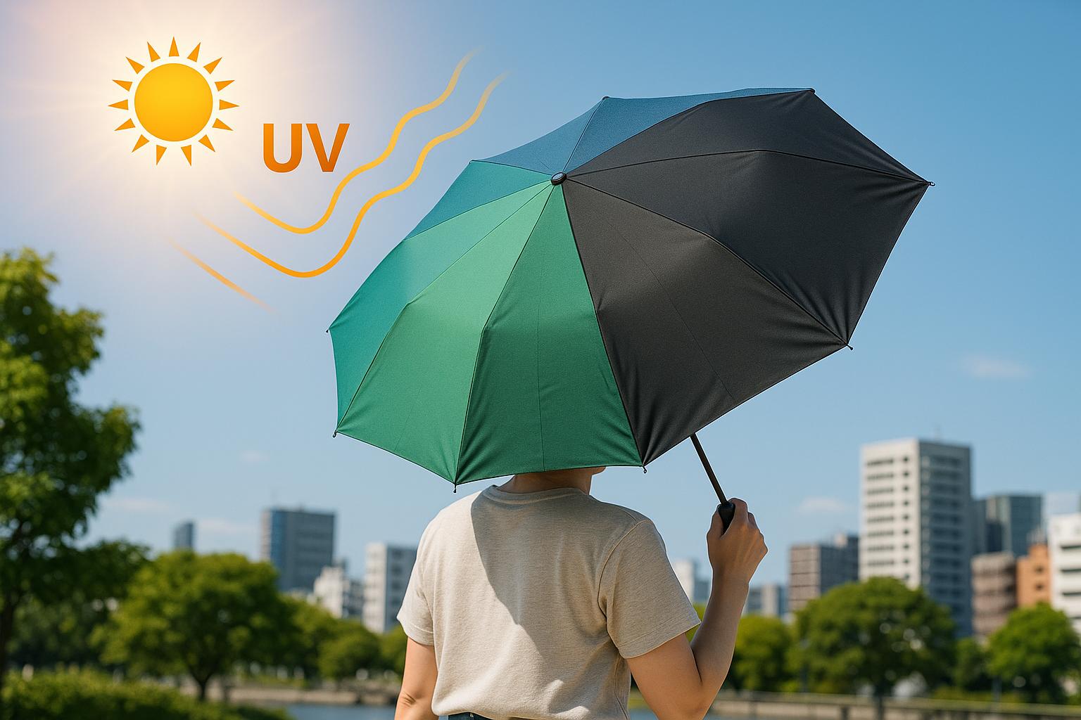 Guarda-chuva compacto com proteção UV, resistente ao vento e fácil de transportar, ideal para proteção contra sol, chuva e condições adversas do dia a dia. (imagem gerada com inteligência artificial)