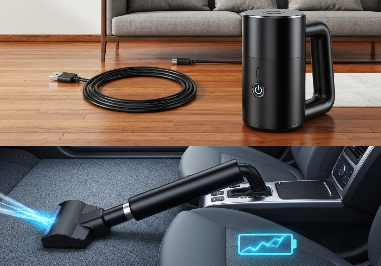 Aspirador Portátil USB 120W para Casa e Carro com Bateria de 2000mAh