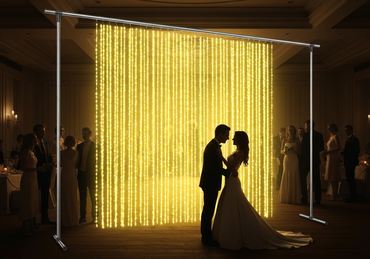 Cortina de LED Amarela 300 Leds 3x3m | Perfeita para Festas e Eventos