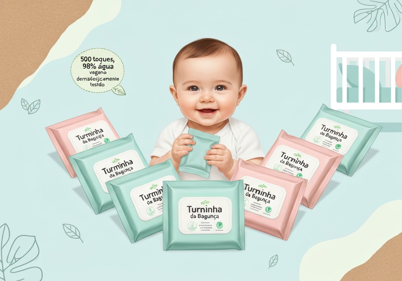 Kit com 10 Pacotes de Toalhas Umedecidas Veganas e Seguras, 500 unidades