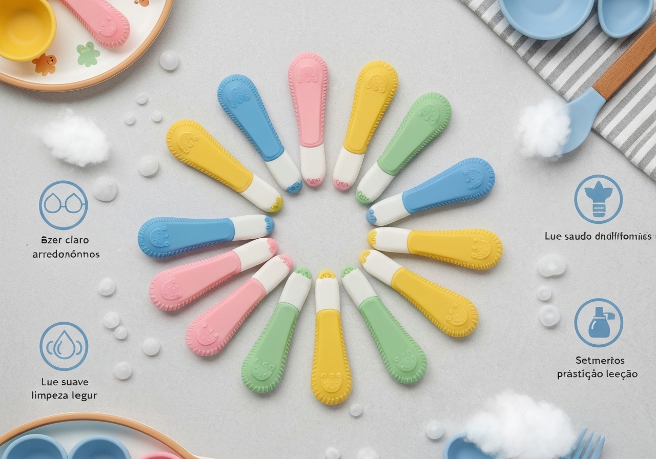 Kit de 8 Talheres de Silicone para Bebês e Crianças Seguros e Resistentes