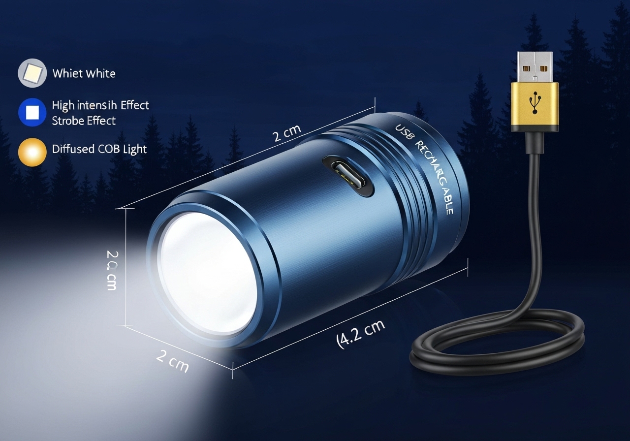 Mini Lanterna Tática LED Recarregável com Zoom e 3 Modos de Luz