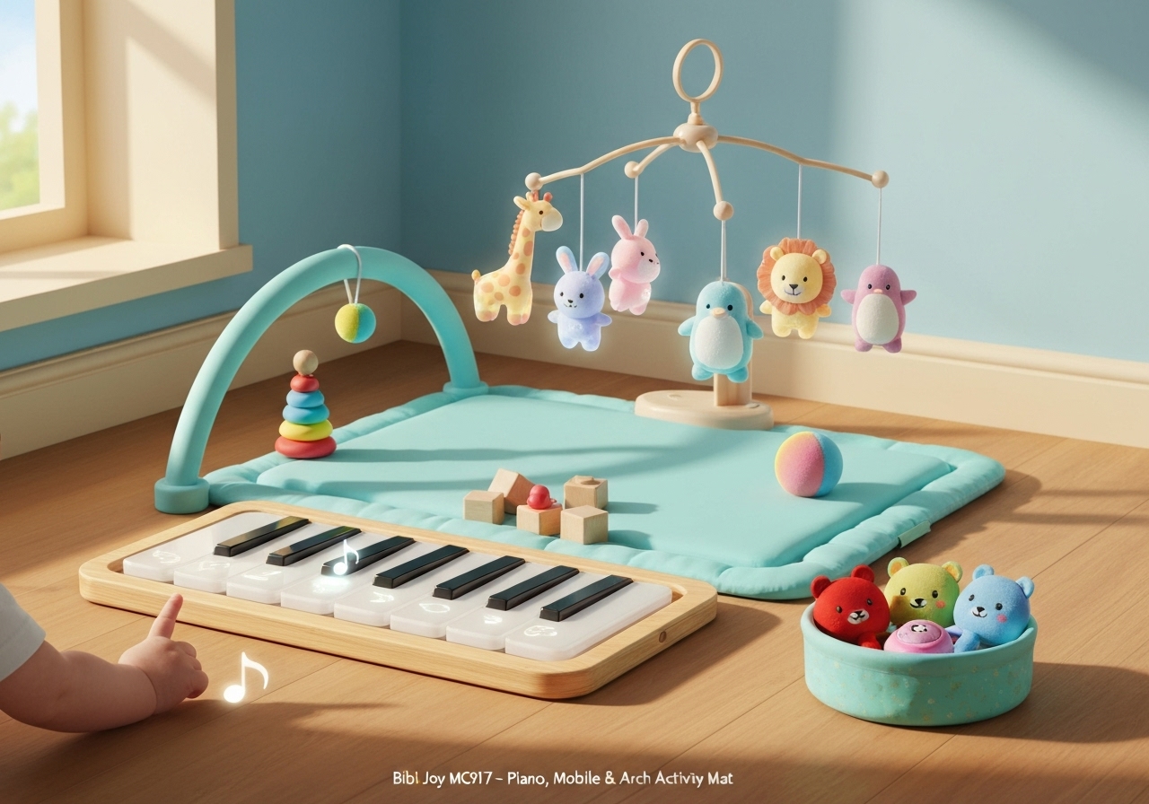 Tapete Infantil com Piano Musical, Móbile e Arco Educativo para Bebês