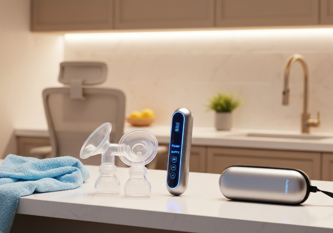 Bomba de amamentação elétrica: alta potência de sucção, 9 velocidades, modo silencioso, portátil, bateria de 1200 mAh, visor LED, sem dor com massagem integrada. (imagem gerada com inteligência artificial)