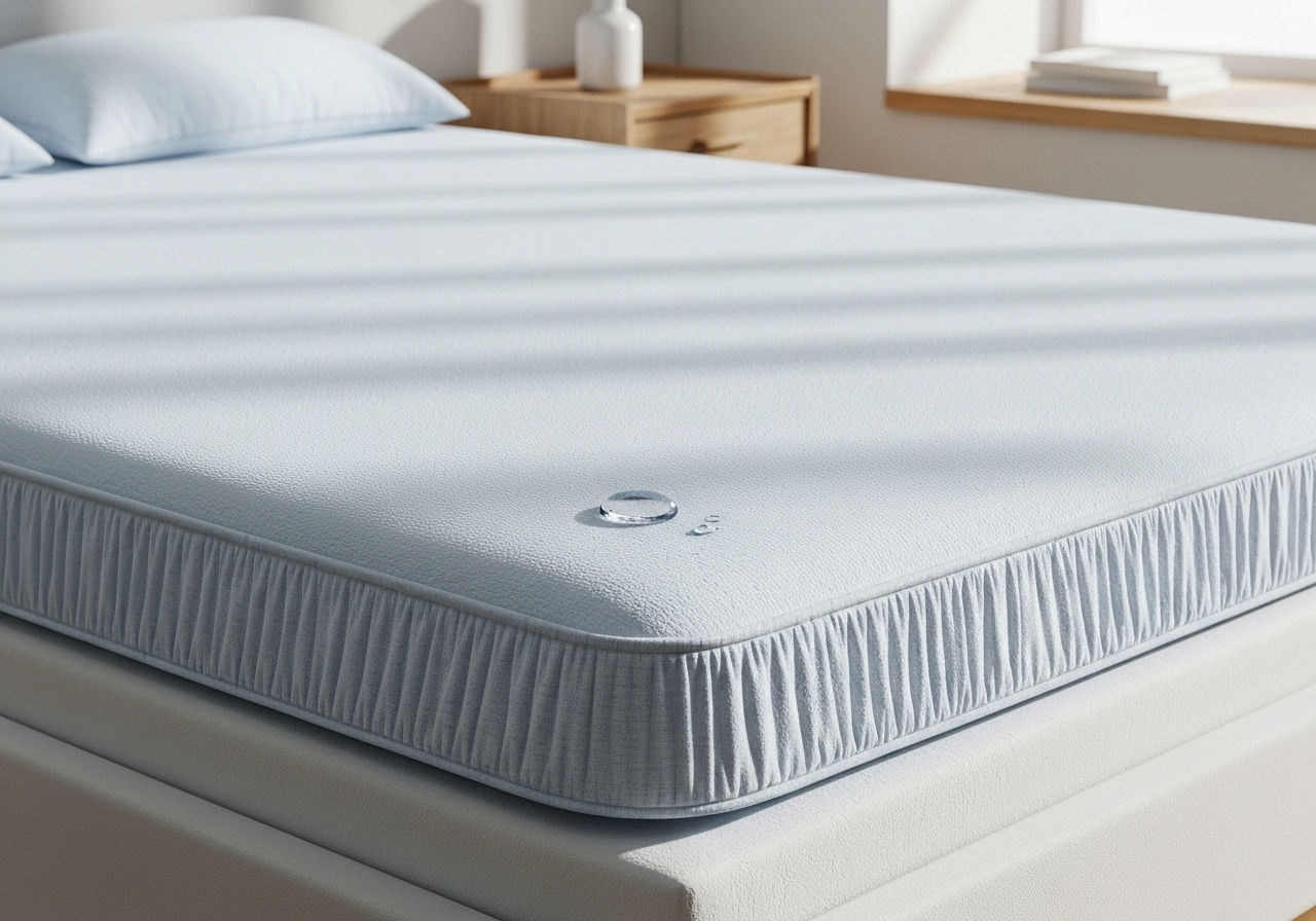 Protetor de colchão impermeável e matelado com elástico: microfibra, acrílica, forro plástico, antiácara, antialérgico, lavável, ajuste perfeito para todas as medidas. (imagem gerada com inteligência artificial)