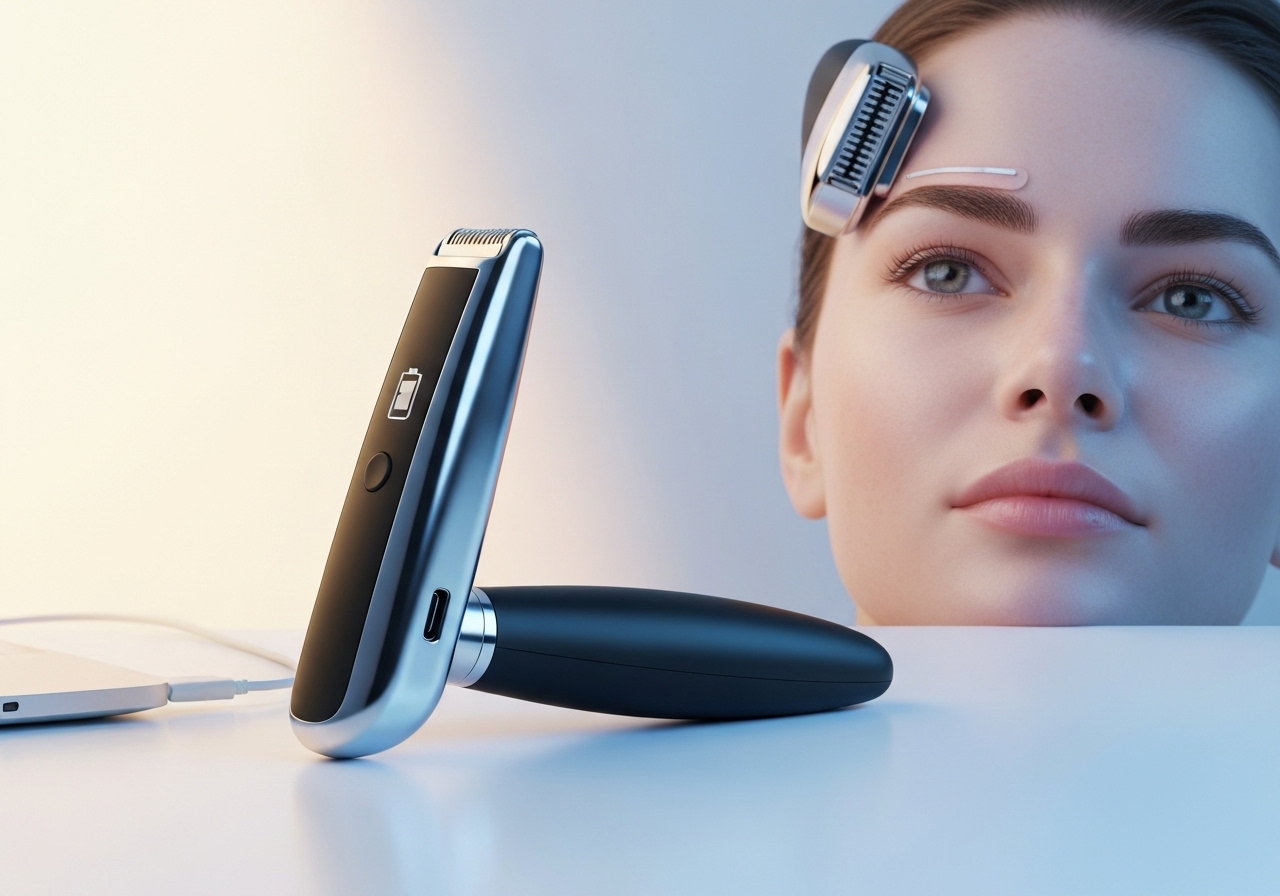 Depilador elétrico portátil e recarregável via USB que remove sobrancelhas, buço, nariz e orelhas com lâminas precisas, ergonomia e segurança para pele sensível. (imagem gerada com inteligência artificial)