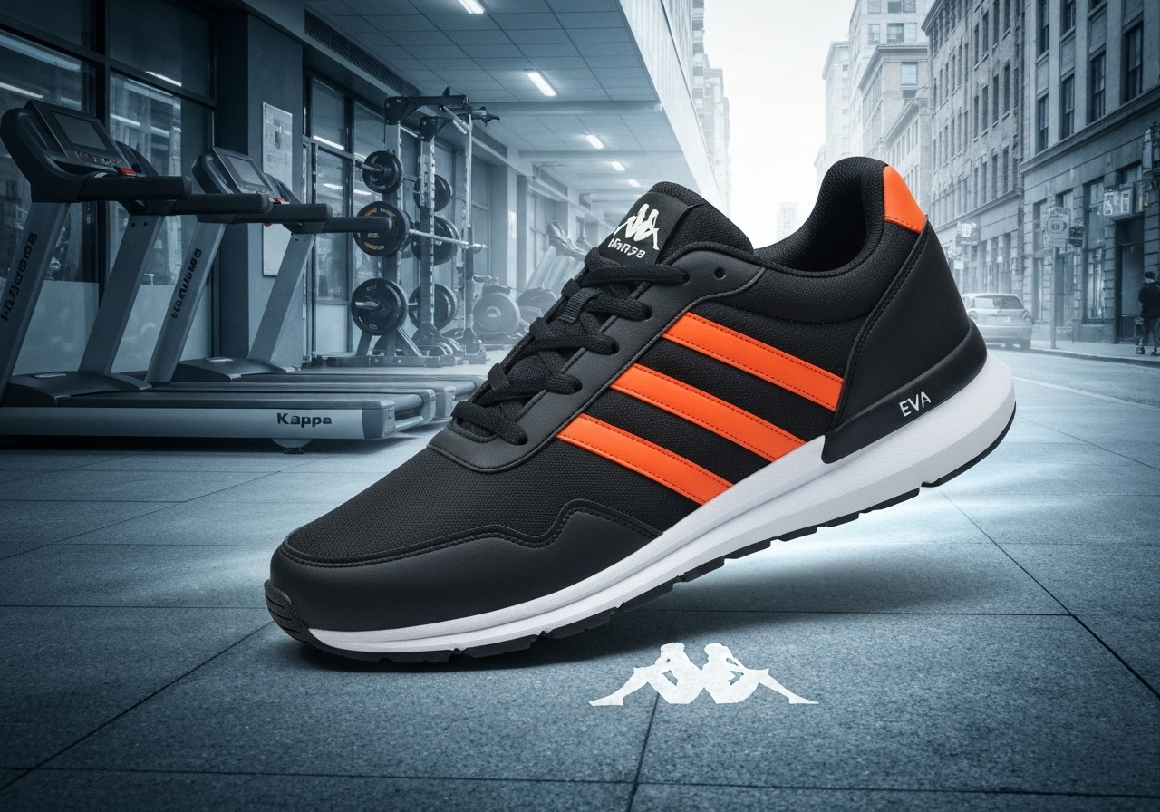 Kappa Run 200: tênis masculino que combina conforto, respirabilidade e solado EVA flexível, ideal para academia, corrida, caminhada e uso diário. (imagem gerada com inteligência artificial)