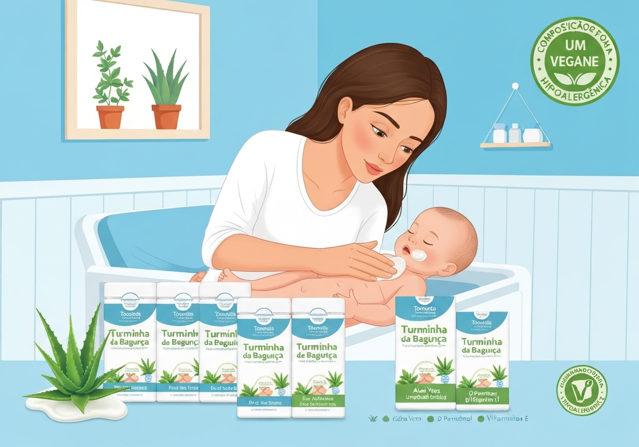 Kit 5 pacotes (600) toalhas umedecidas Turminha da Bagunça, 19x13cm, flip‑top, 3 anos de validade, 98% água, sem parabenos, veganas e hipoalergênicas. (imagem gerada com inteligência artificial)