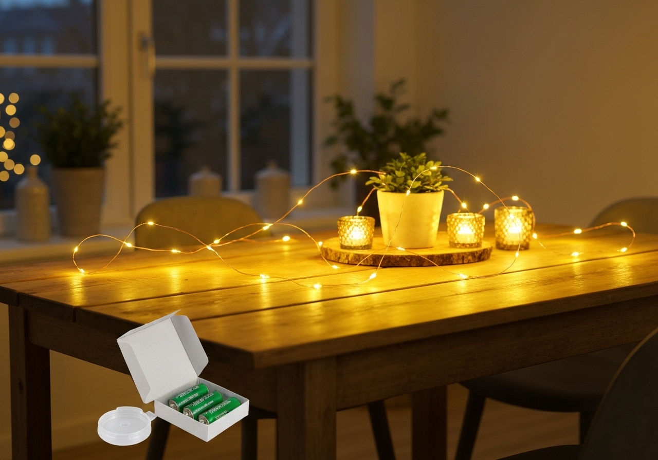 Kit de fios de fada LED 2m: 2, 5, 10, 20 ou 30 unidades, com 20 LEDs, luz quente, bateria LR44 inclusa, ideal para festas e decoração acolhedora. (imagem gerada com inteligência artificial)