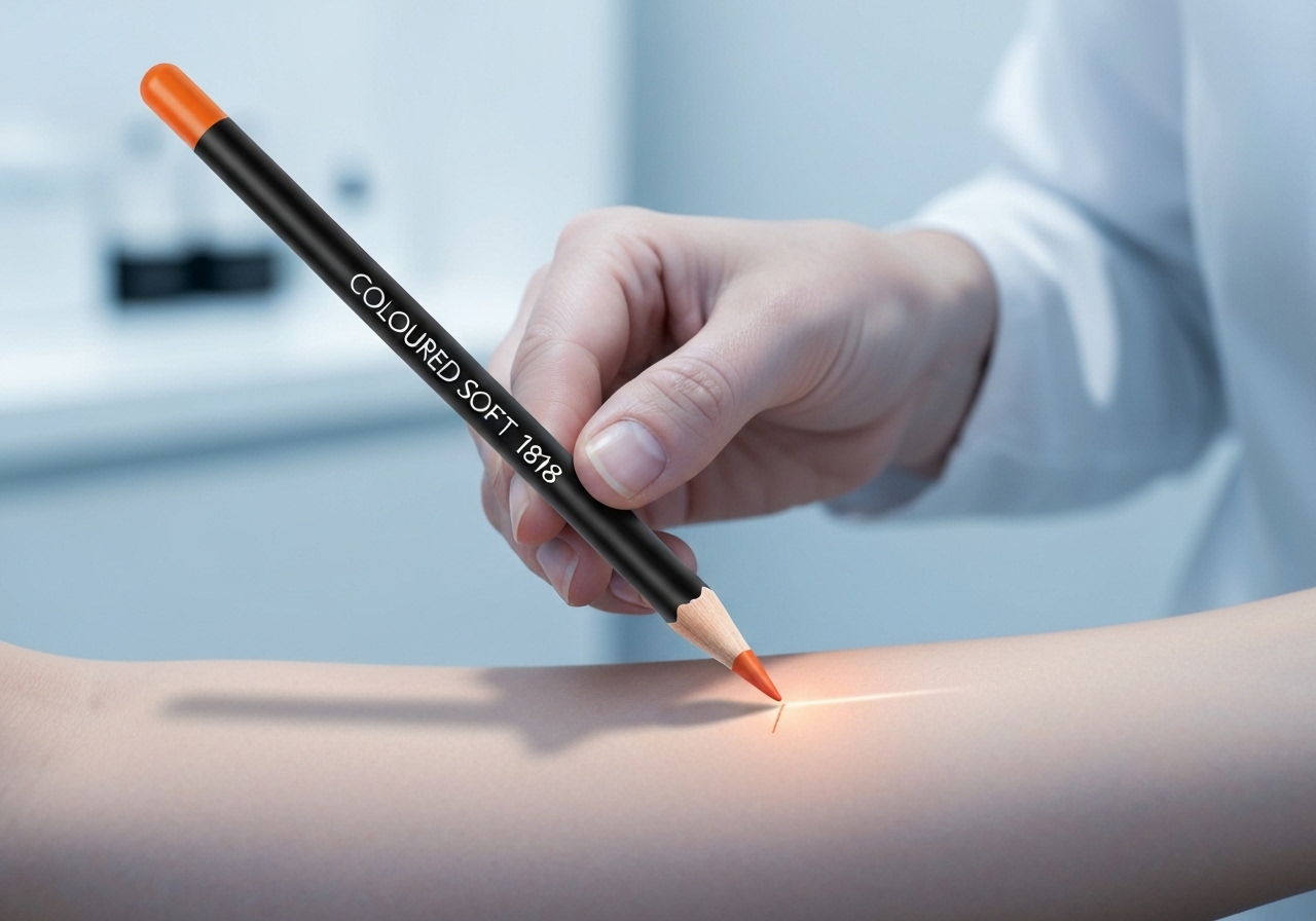 Lápis Dermatográfico Coloured Soft 1818 traz traços precisos para sobrancelhas e micropigmentação. Produto seguro, preço justo e entrega rápida no Brasil. (imagem gerada com inteligência artificial)