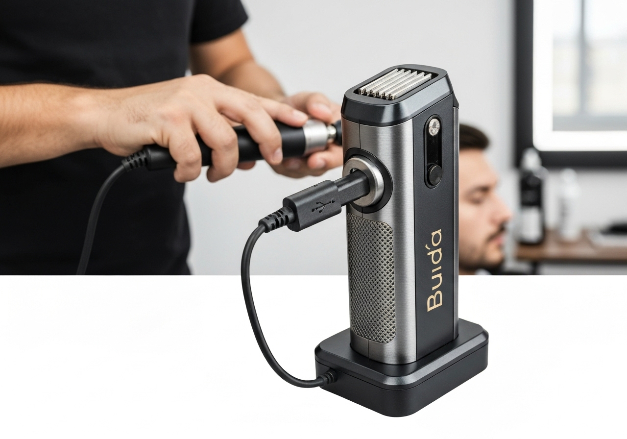 Máquina Dragão profissional: corte sem fio, 1200 mAh e 2 h autonomia, motor 5 W, 4 pentes guia, design metálico com Buda, custo-benefício incrível. (imagem gerada com inteligência artificial)