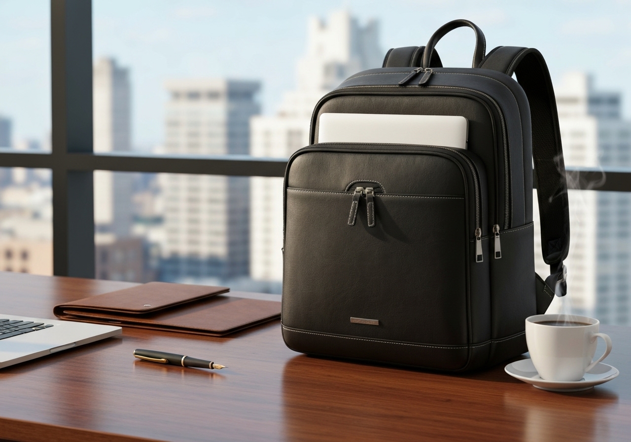 Mochila 2023 Luxo Viagem Executiva: 3 compartimentos com zíper, 2 bolsos laterais, 47x30x16 cm, cor preta, versão premium com case para notebook, pronta entrega em 24 h e design robusto. (imagem gerada com inteligência artificial)