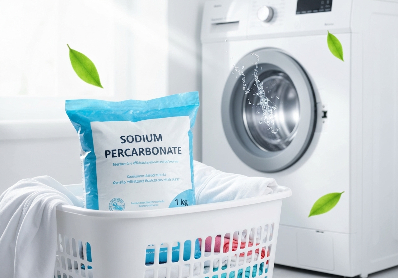 Percarbonato 1kg: poder de limpeza ecológico, clareia roupas brancas e coloridas, remove manchas difíceis e higieniza superfícies domésticas. (imagem gerada com inteligência artificial)