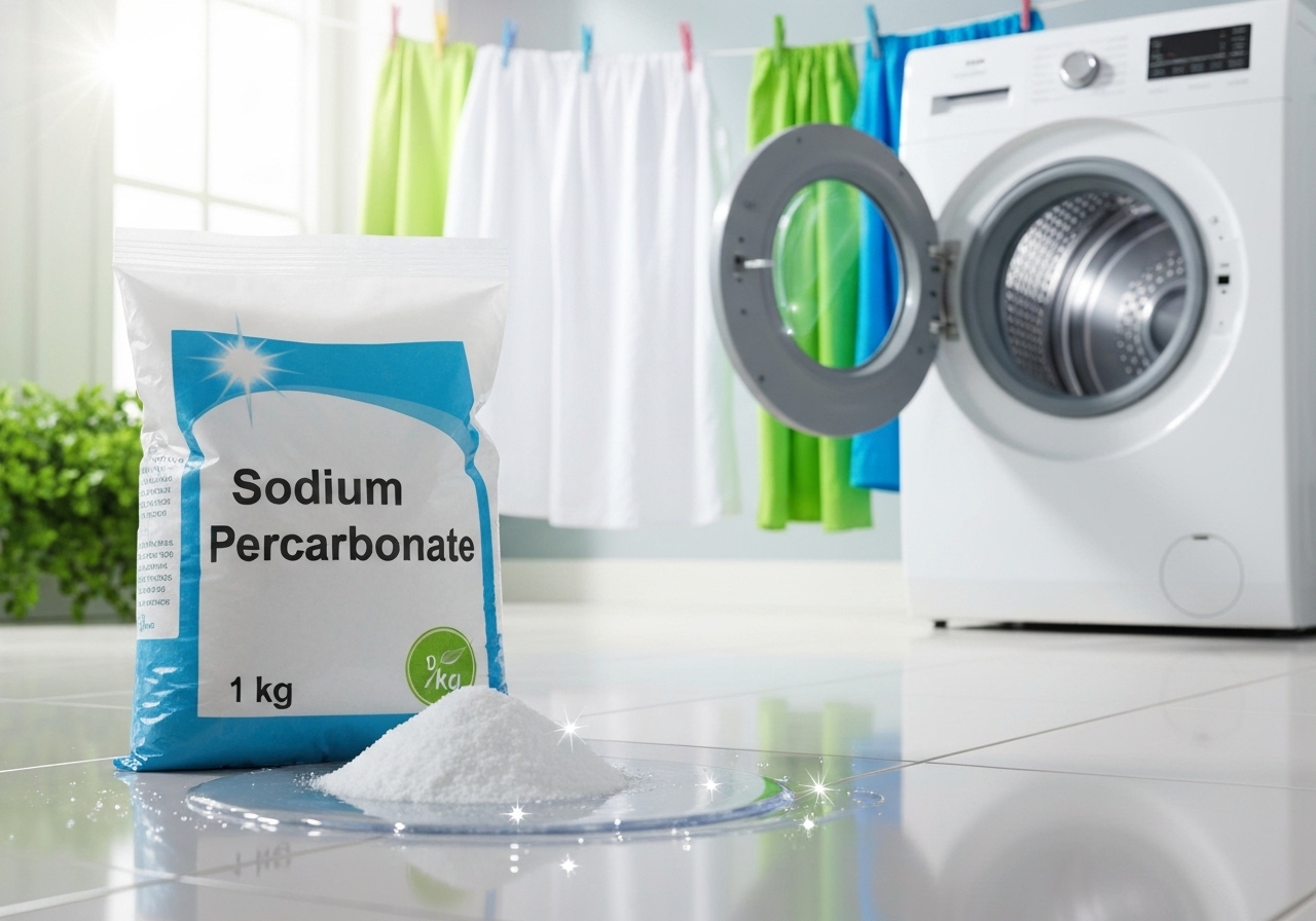 Percarbonato 1kg: poder de limpeza e desinfecção, remove manchas difíceis de roupas brancas e coloridas, eco‑friendly e versátil. (imagem gerada com inteligência artificial)
