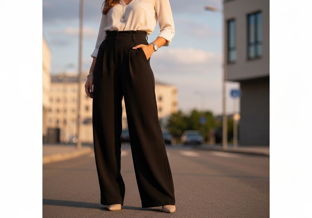 Calça Pantalona Feminina Cintura Alta com Bolso | Tecido Duna