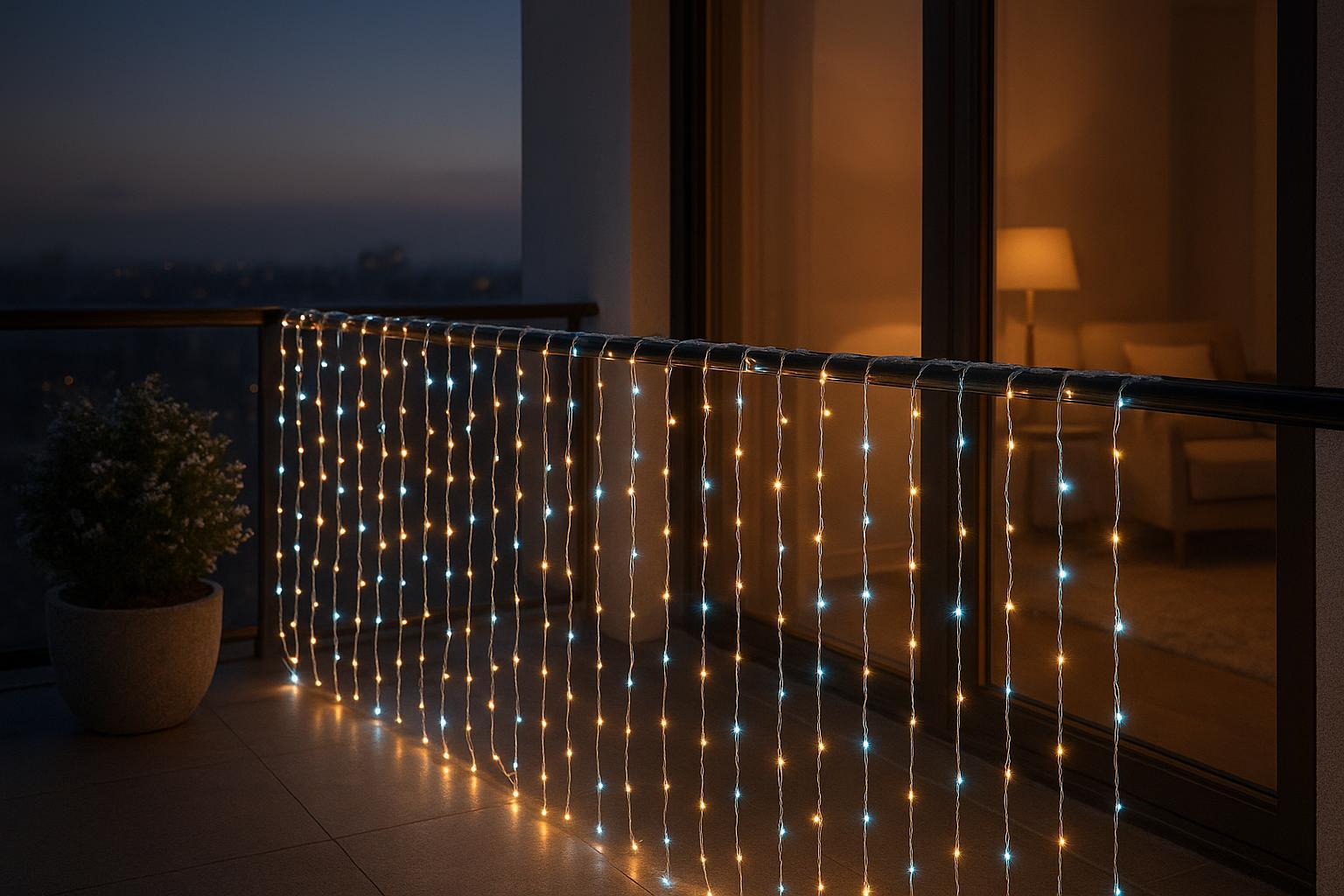 Cascata LED V8 para Natal: 8 Funções, Fio Branco e Resistente