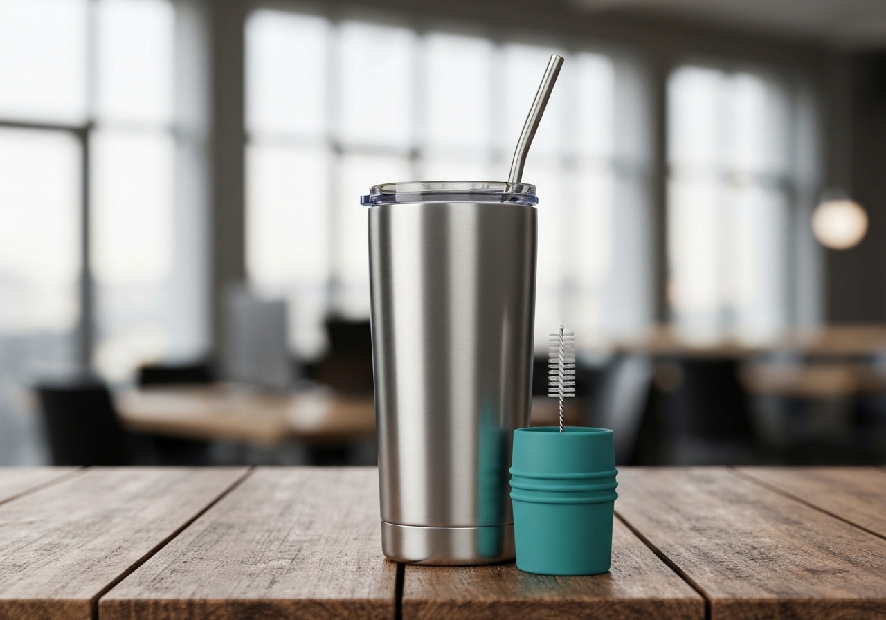 Copo Térmico Inox 1,2L com Tampa, Canudo e Manutenção de Temperatura