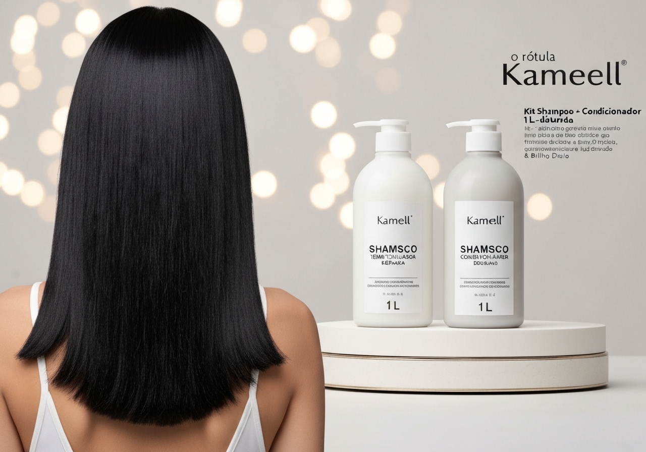 Kit Kameell 1L: Shampoo e Condicionador com Colágeno e Queratina para Brilho Diário