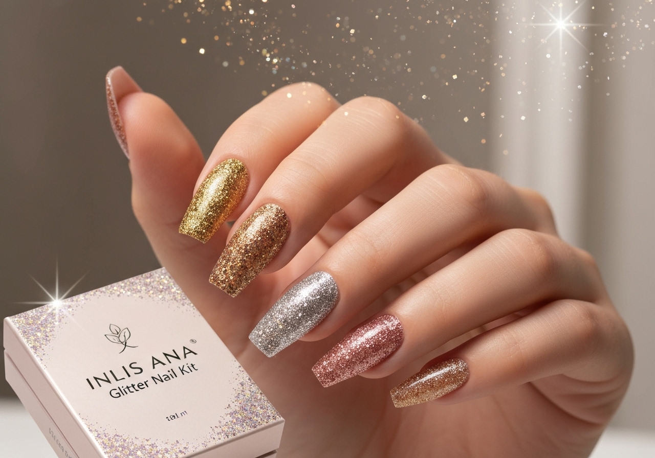 Kit de Unhas Postiças Glitter com 48 Unhas Diversas para Todos os Estilos