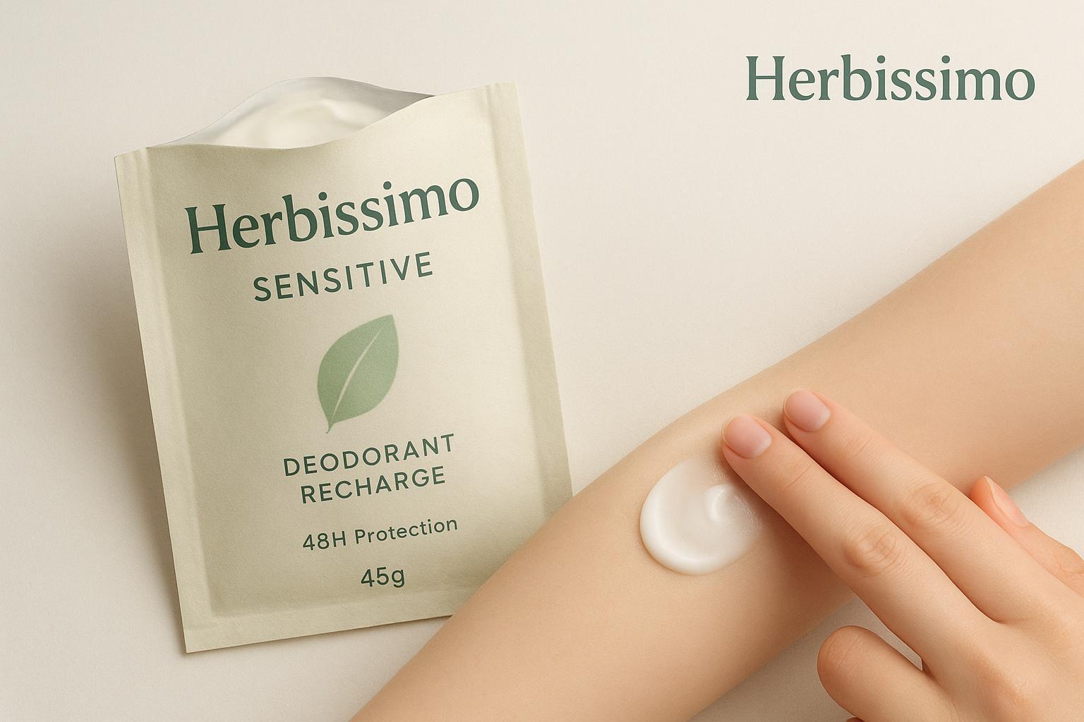 Sachê Refil Herbissimo Sensitive 45g para proteção de peles sensíveis